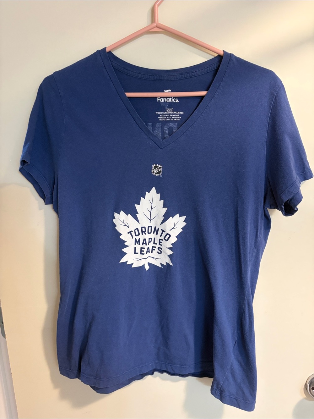 Fanatics Blue Toronto Maple Leafs Women's V-Neck Tee Shirt-Mitch Marner